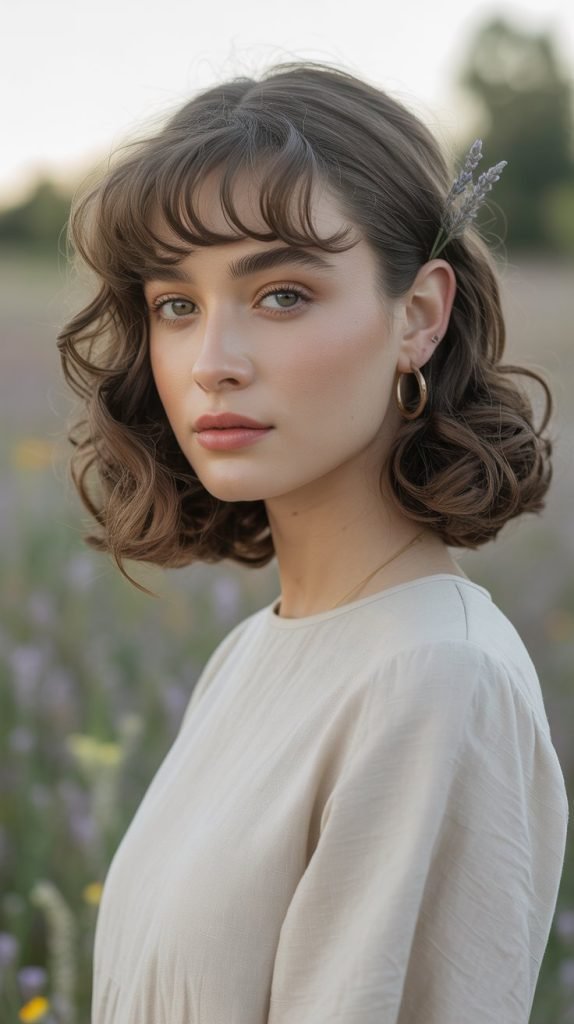 Rounded Bangs with Shoulder-Length Curls