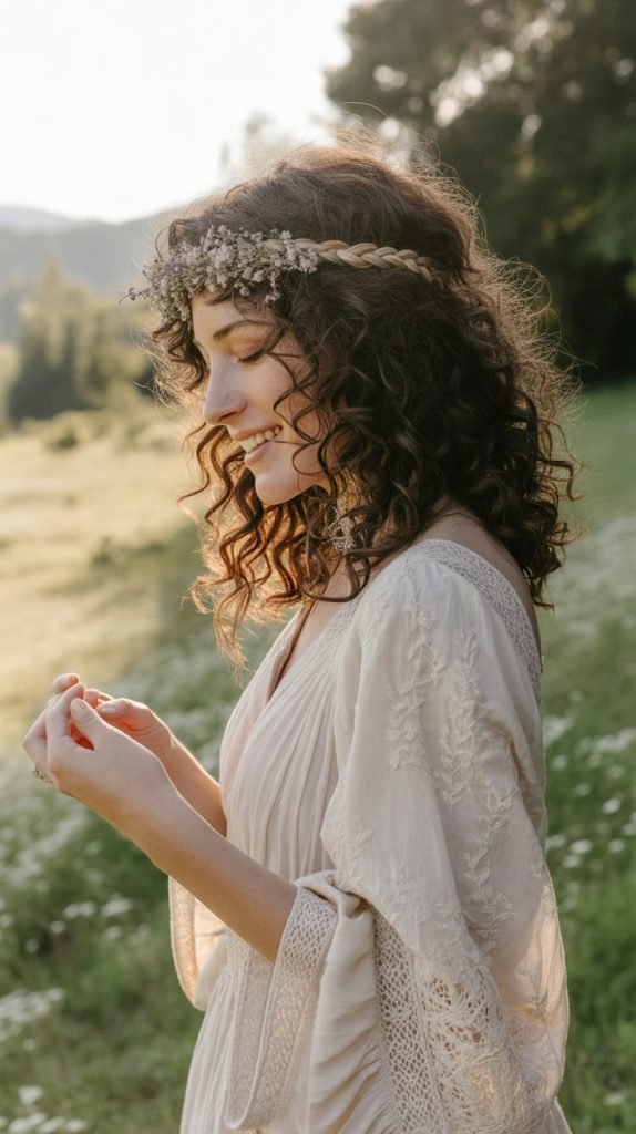 Braided Headband with Loose Curls