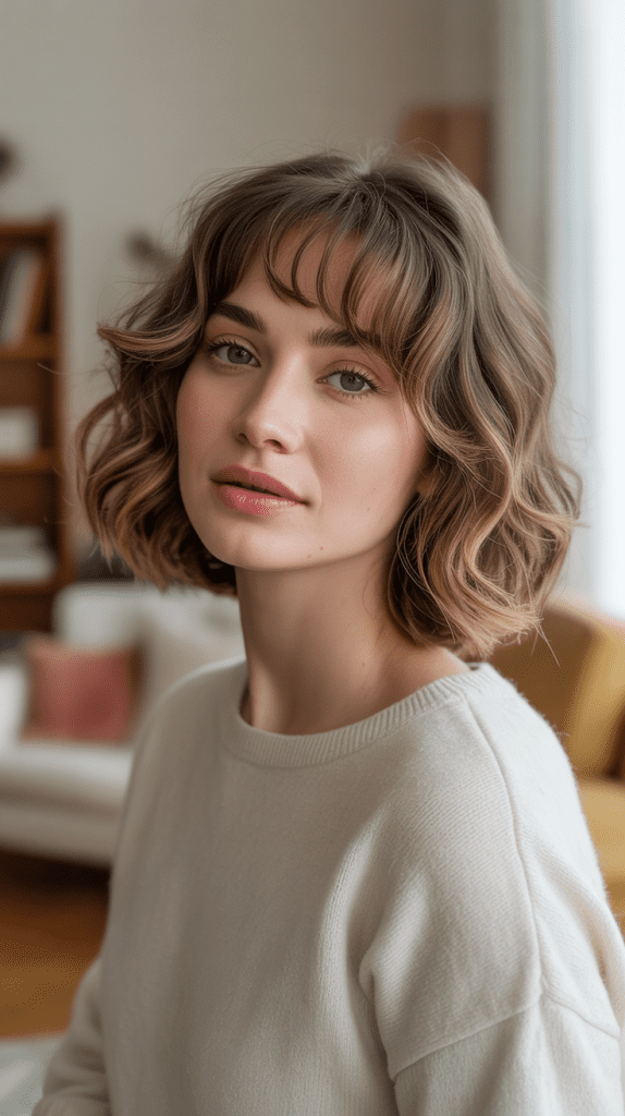 Wavy Bob with Side-Swept Bangs