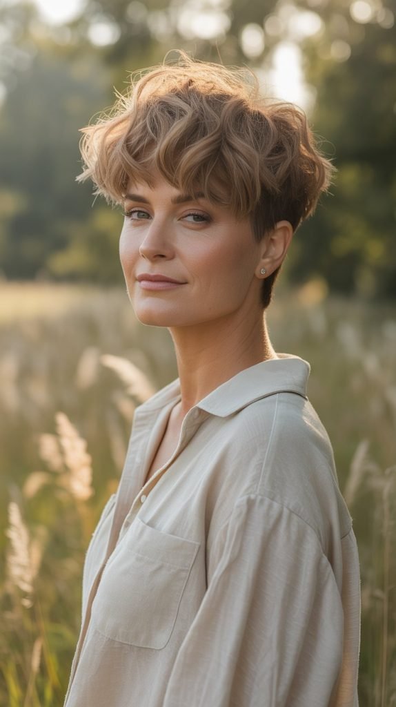 Tousled Wavy Pixie with Height