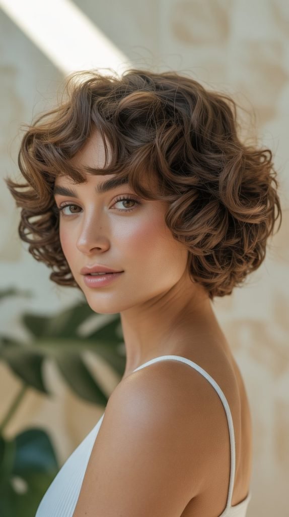 Curly French Bob with Face-Framing Layers