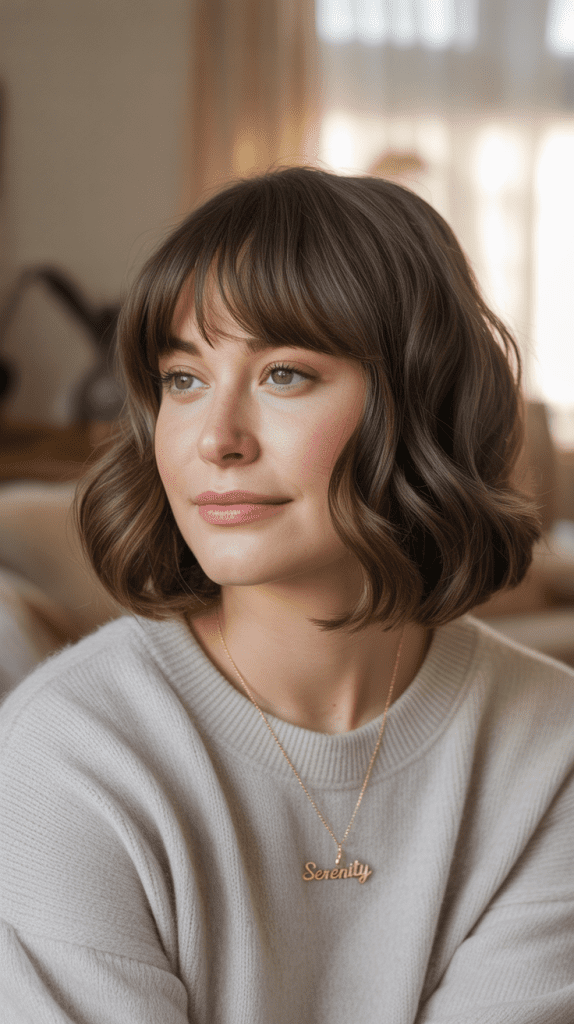 Shoulder-Length Lob with Curtain Bangs