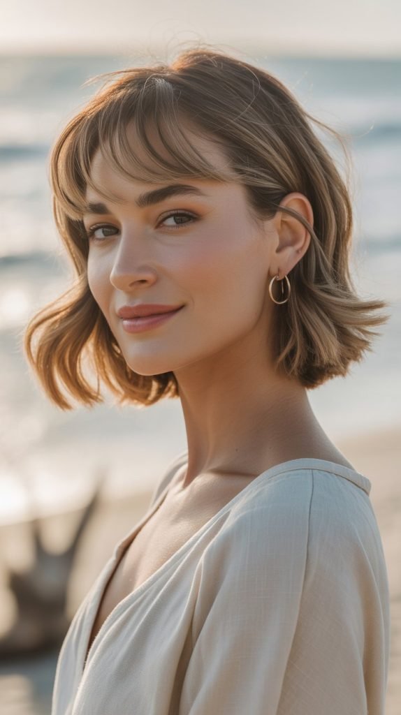 Wispy Curtain Bangs with Beachy Lob