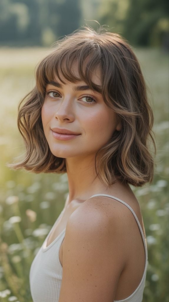 Layered Bangs with Shoulder-Length Waves