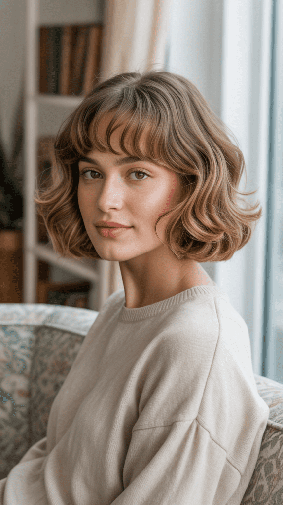 Wavy Bob with Curtain Bangs