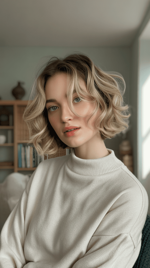 Dirty Blonde Curly French Bob