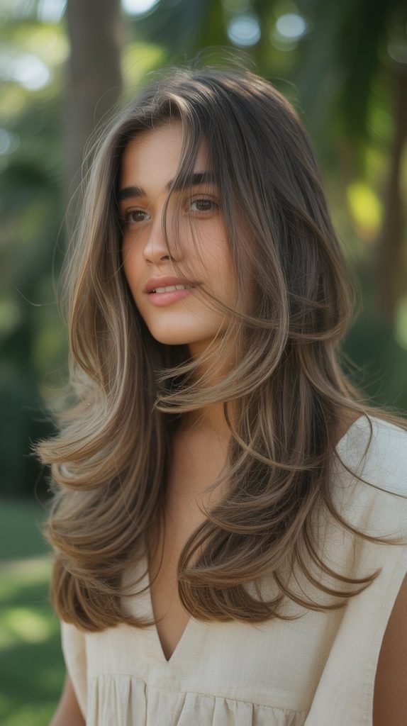 Layered Long Hair with Side Part