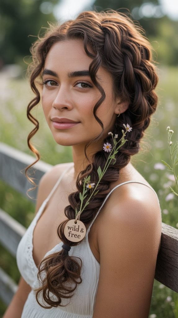 Loose Side Braid with Curl Texture