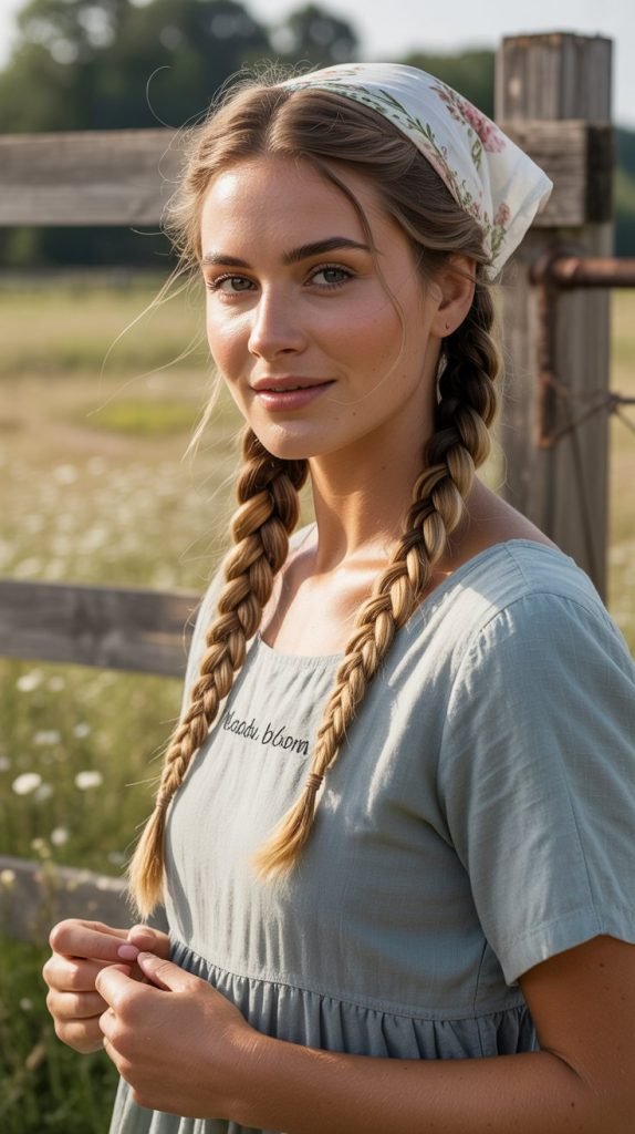 Bandana-Decorated Milkmaid Braids