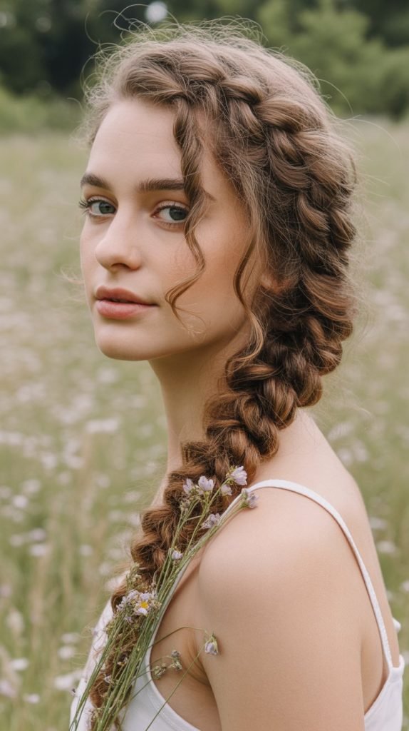 Loose Side Braid with Curl Texture