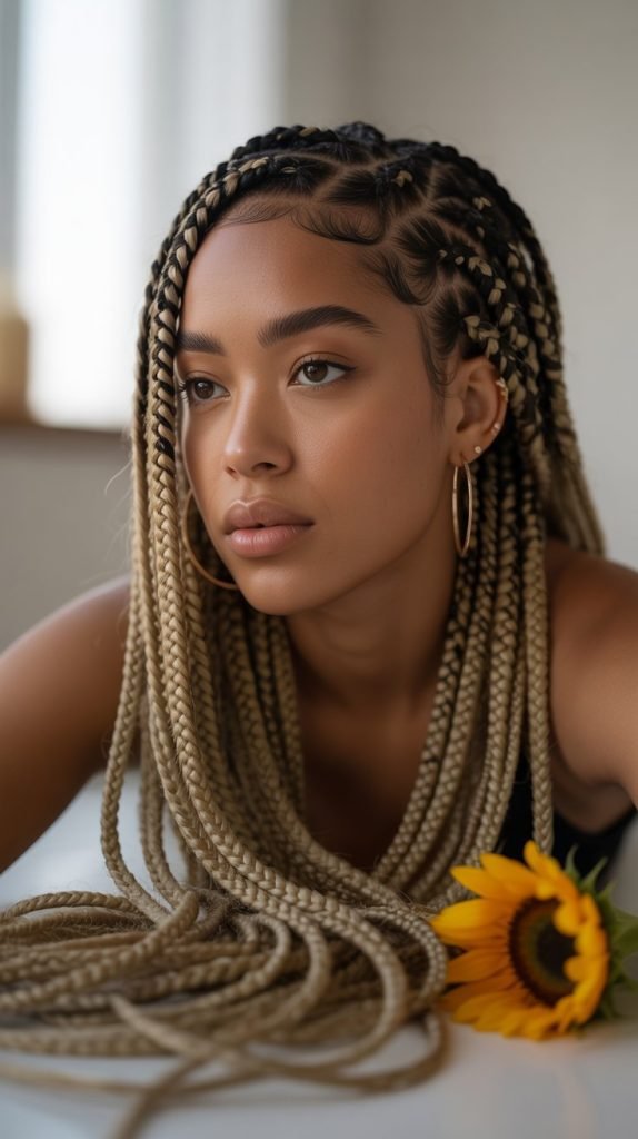 Waterfall Braid with Box Braids