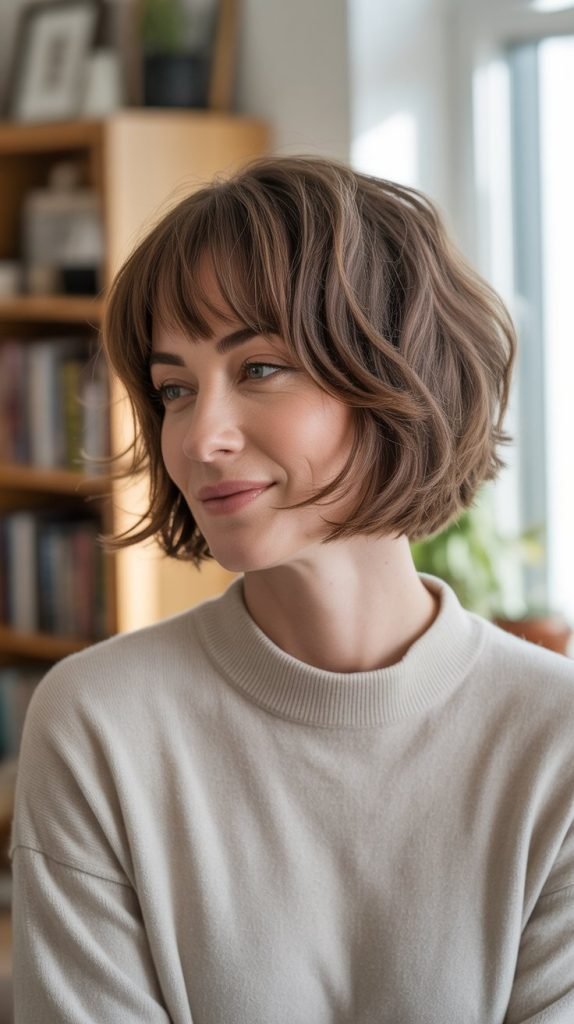  Tousled Stacked Inverted Bob with Bangs