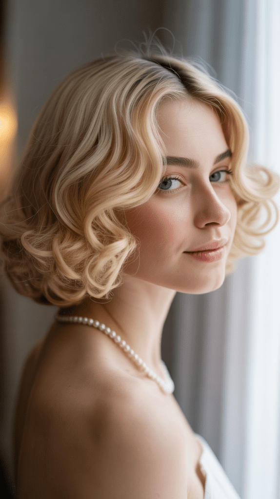 Vanilla Blonde Curly French Bob