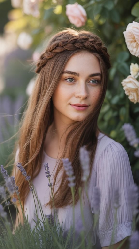 Braided Crown with Flowing Hair