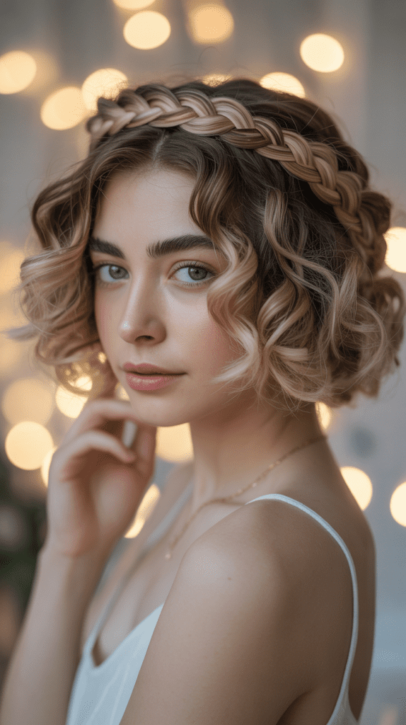 Halo Braid Curly French Bob