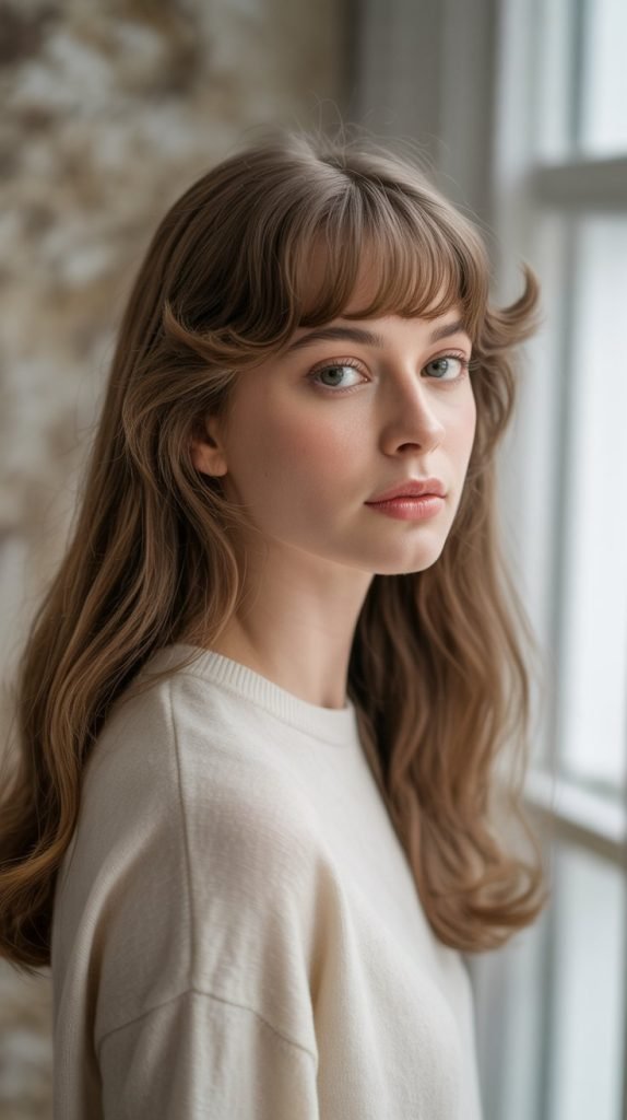 Rounded Bangs with Natural Wavy Hair