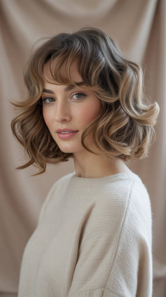  Wavy Hair Stacked Inverted Bob with Bangs
