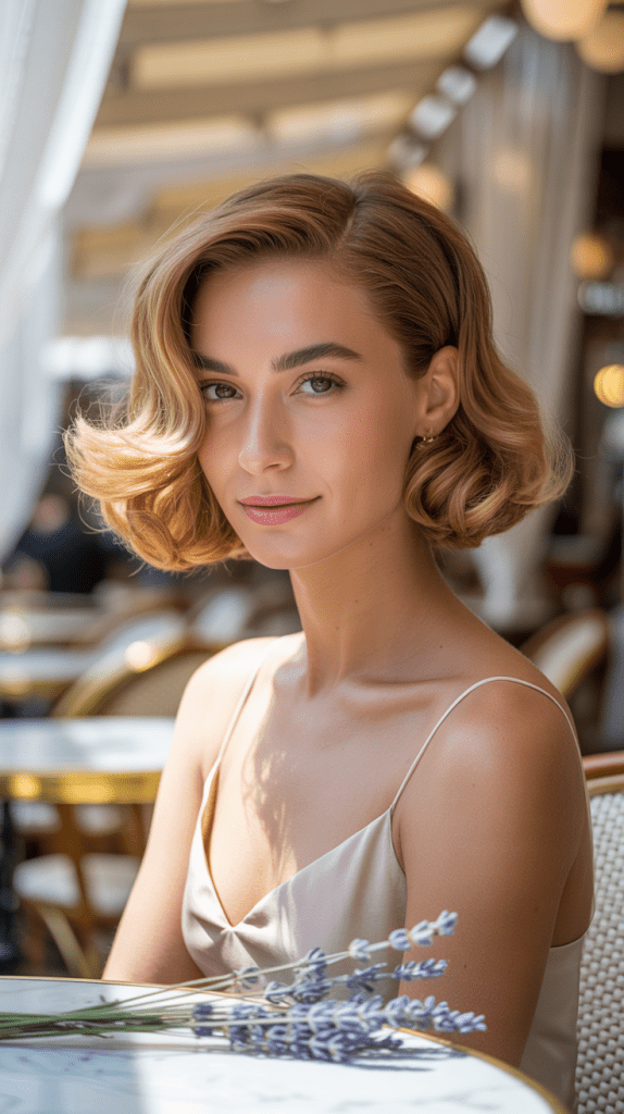 Classic Honey Blonde Curly French Bob