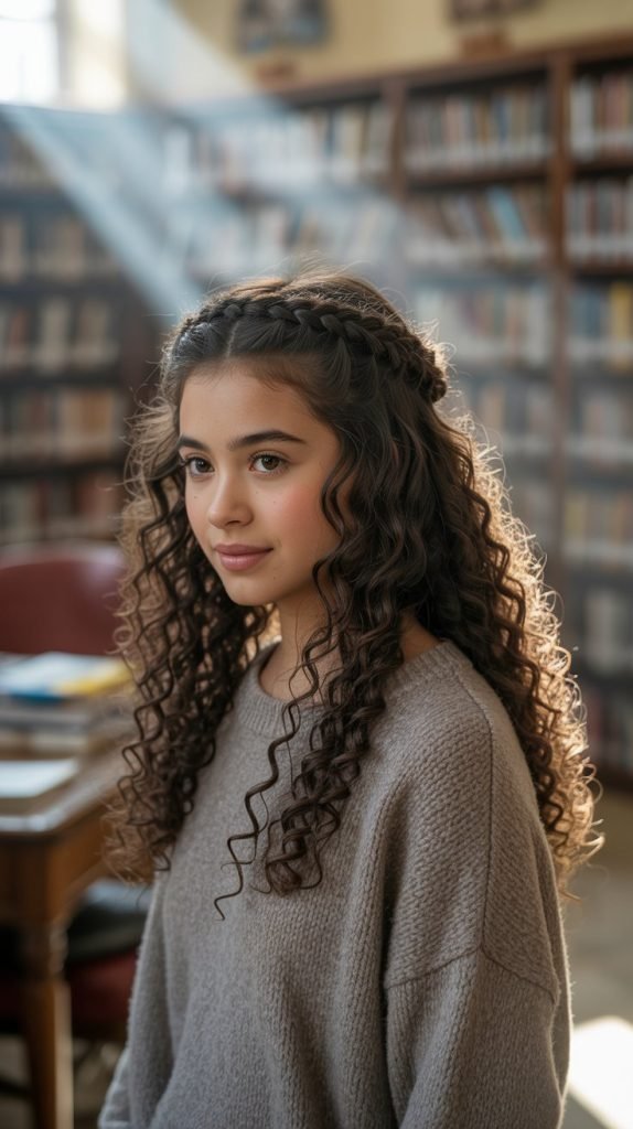 Braided Crown with Loose Curls