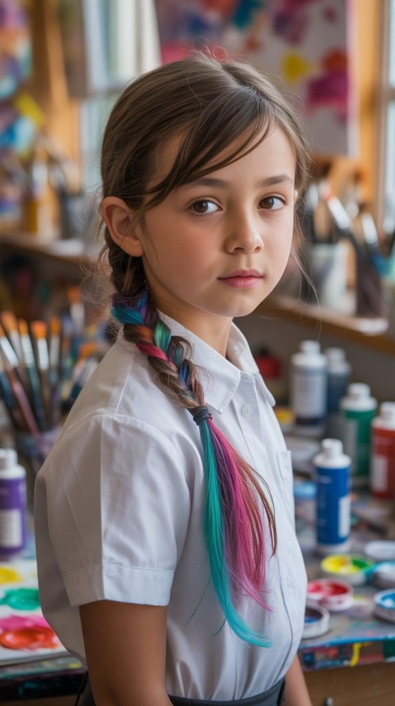 Side Braid with Colorful Hair Chalk