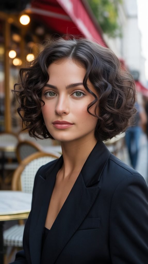 Center-Parted Curly French Bob
