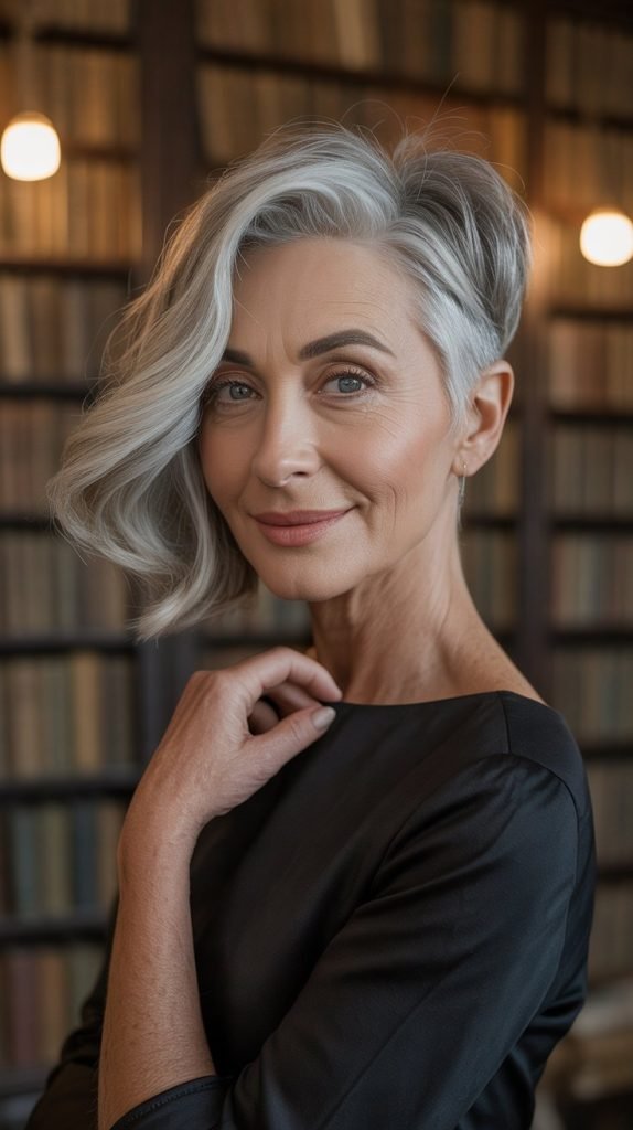 Feathered Grey Pixie with Side Sweep