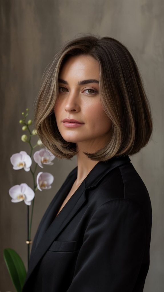 Long Layered Bob for Round Faces