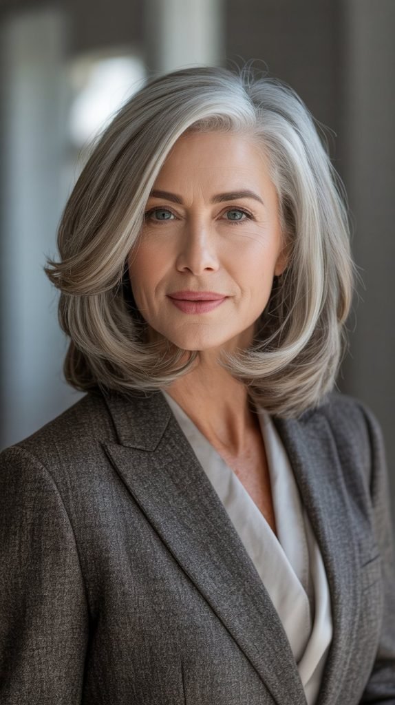 Classic Silver Shoulder-Length Layers