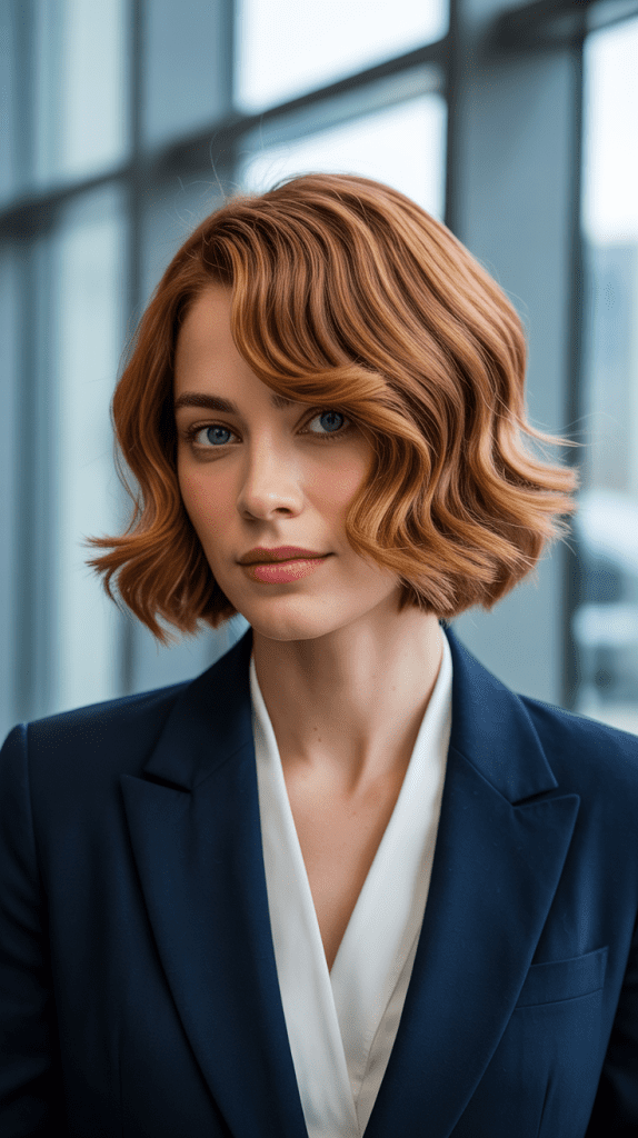 Side-Swept Wavy Bob with Graduated Layers