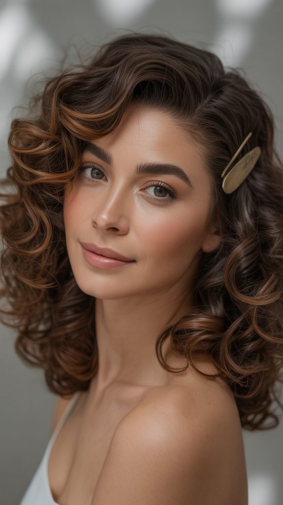 Chestnut Balayage with Face-Framing Accents