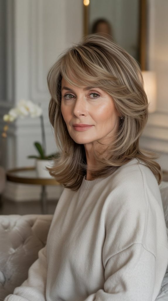 Long Layers with Side-Swept Bangs