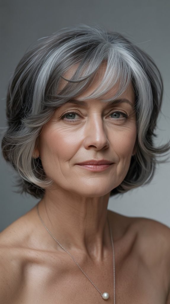  Layered Grey Bob with Highlights