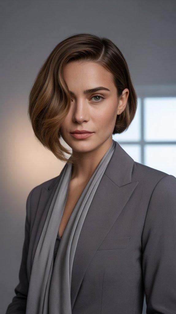 Side-Parted Medium Cut for Round Faces