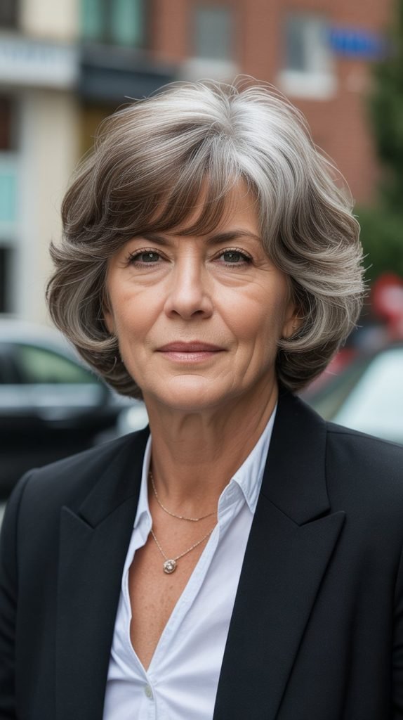 Face-Framing Bangs with Layered Crop