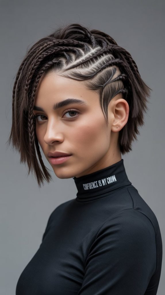 Side Part Short Braids with Undercut Design