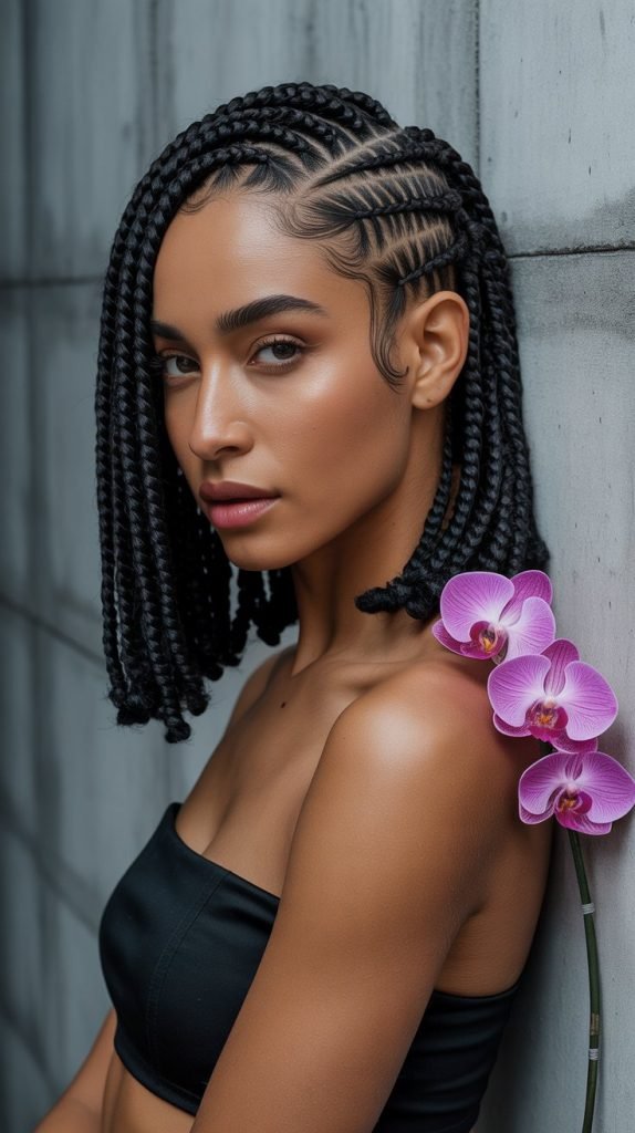 Asymmetrical Side Part Medium Braids