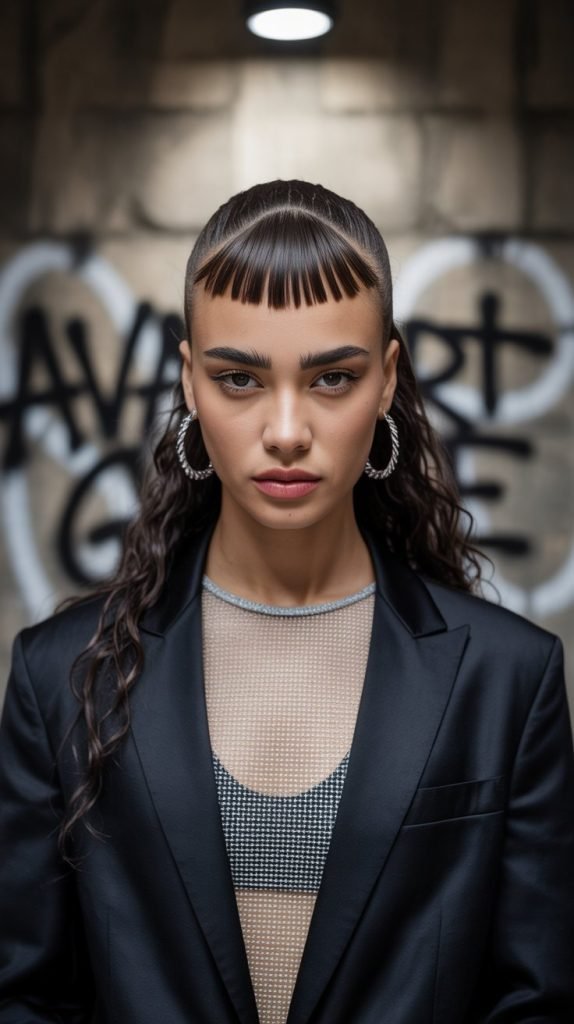 Blunt Micro Bangs with Long Waves