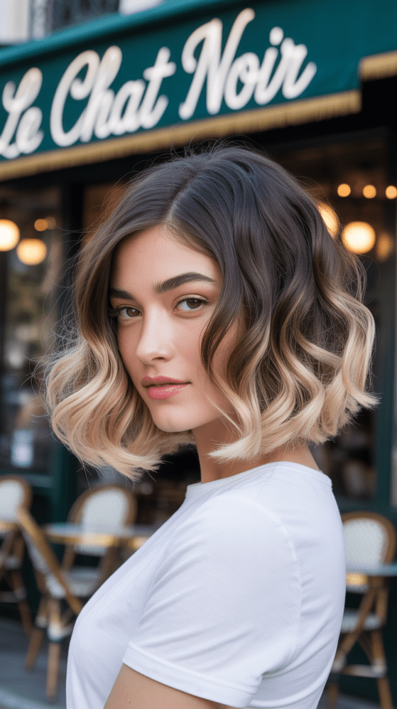 Ombre Blonde Curly French Bob