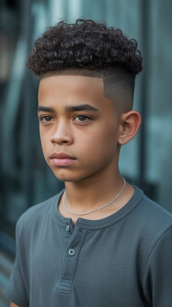 Temple Fade with Curly Crown