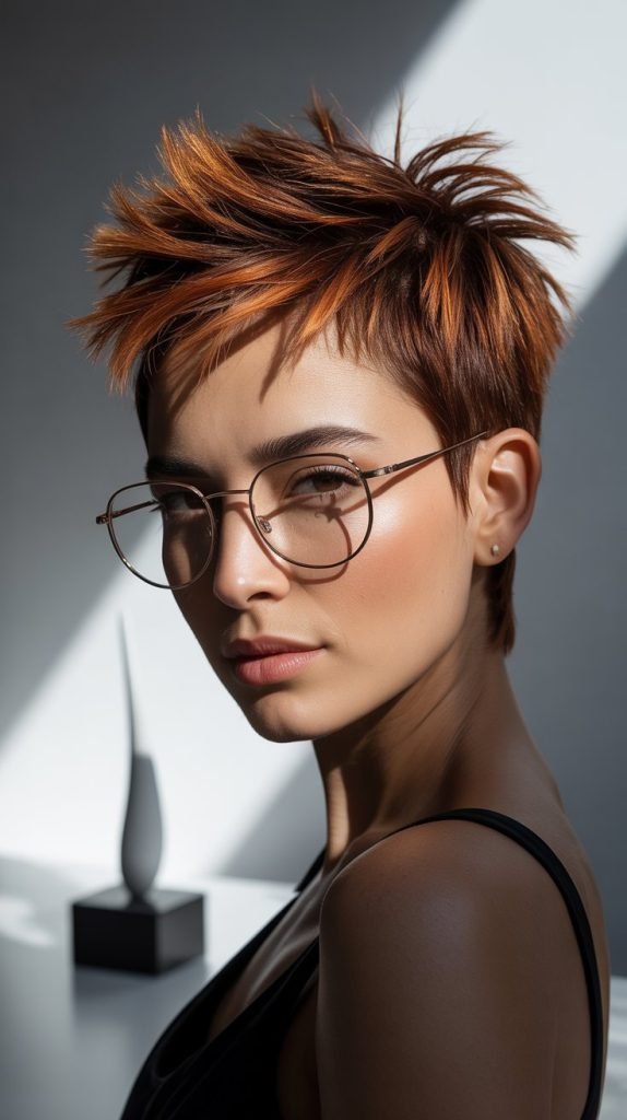 Spiky Textured Pixie with Thin Metal Wire Frames