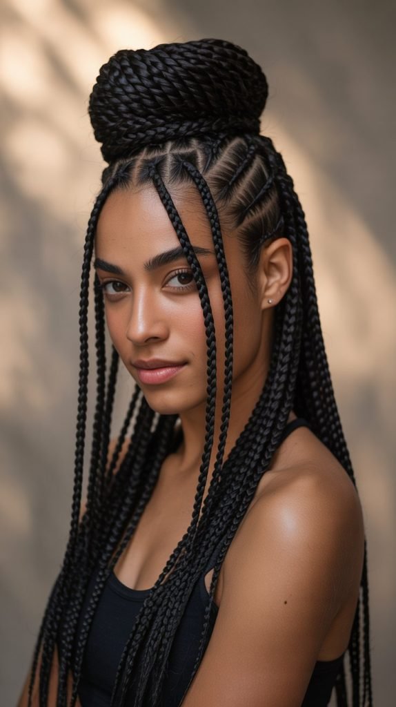 Side Part Medium Braids with Micro Braid Accents