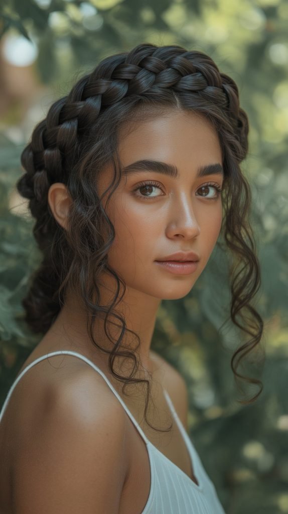 . Crown Braid with Loose Curl Flow