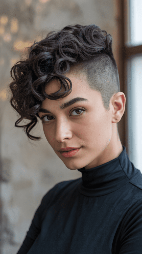Curly Pixie with Side Shave Accent