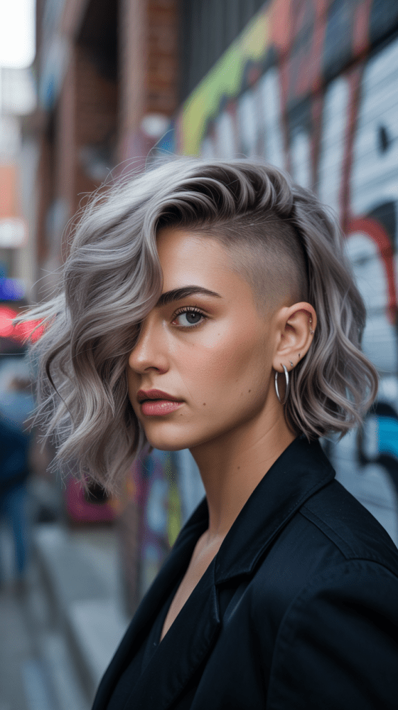 Asymmetrical Wavy Bob with Undercut Detail