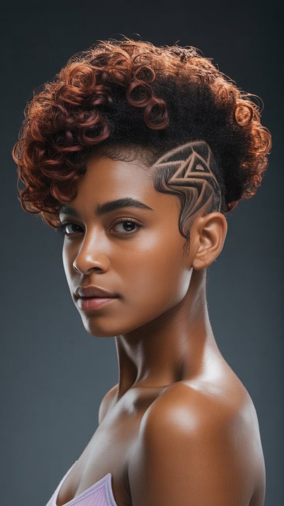 Curly Fade with Design