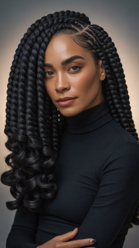 Voluminous Side Part Jumbo Knotless Braids with Layered Texture