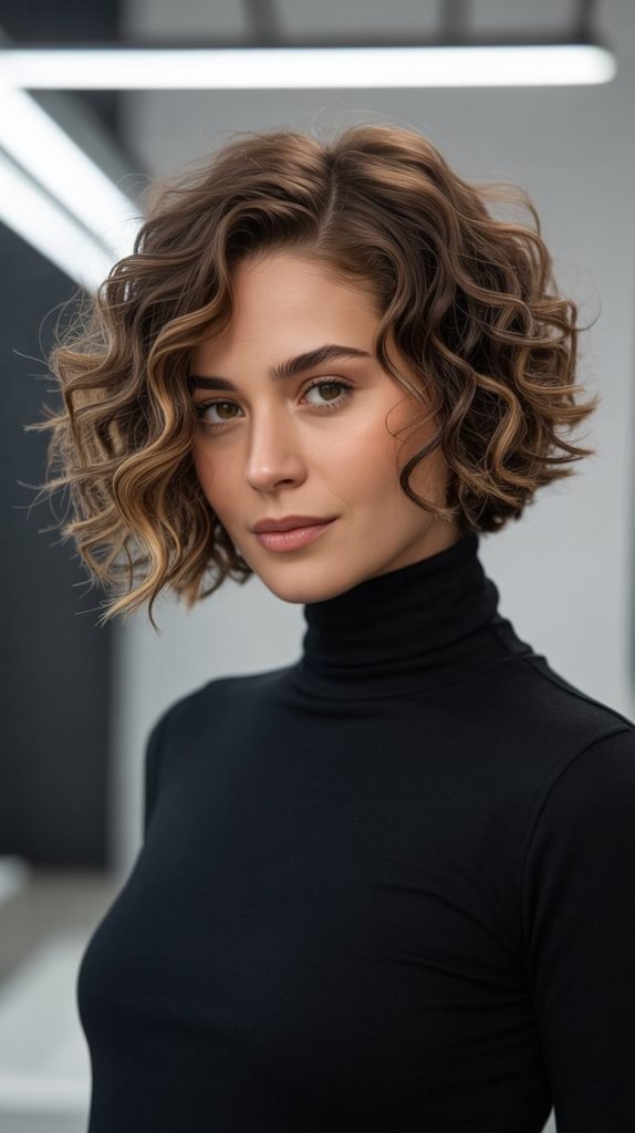 Asymmetrical Curly Bob