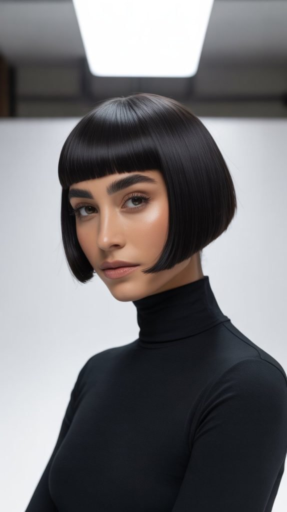 Sleek Stacked Inverted Bob with Bangs