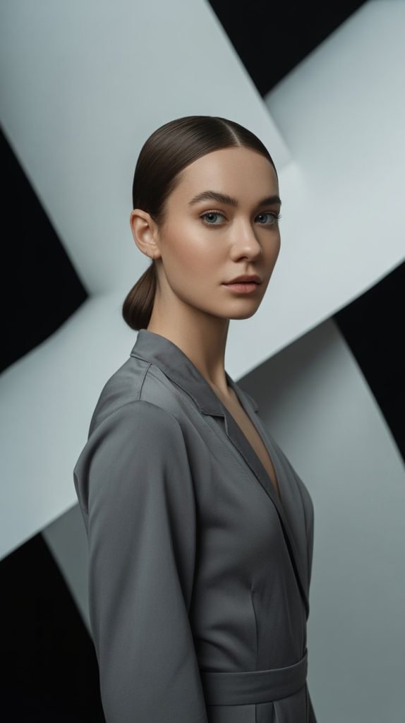  Sleek Center-Parted Low Ponytail