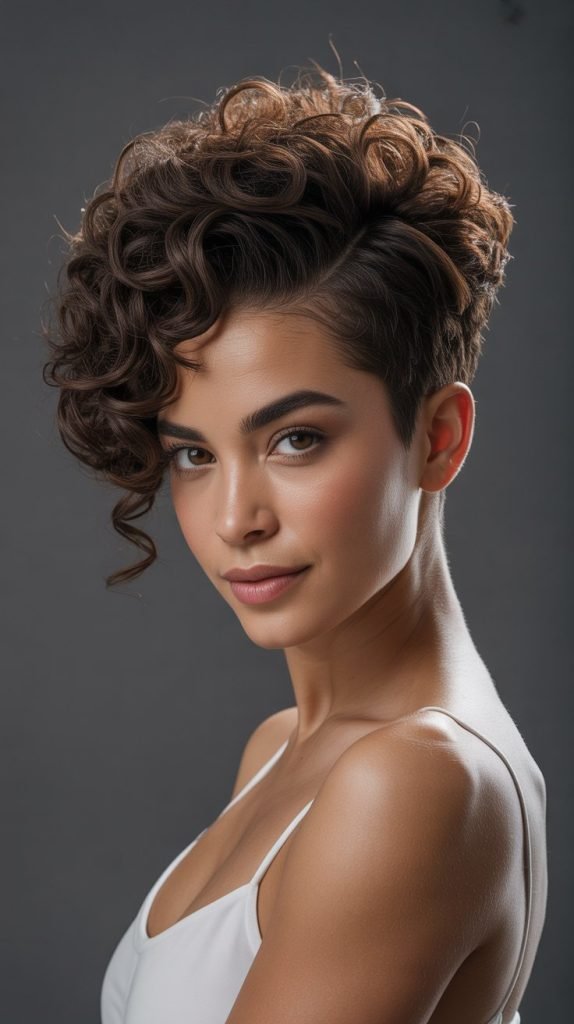 Curly Pixie with Deep Side Part